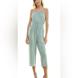 As U Wish-Art Deco Print Light Sea Foam Green Color Capri Jumpsuit. Med-juniors